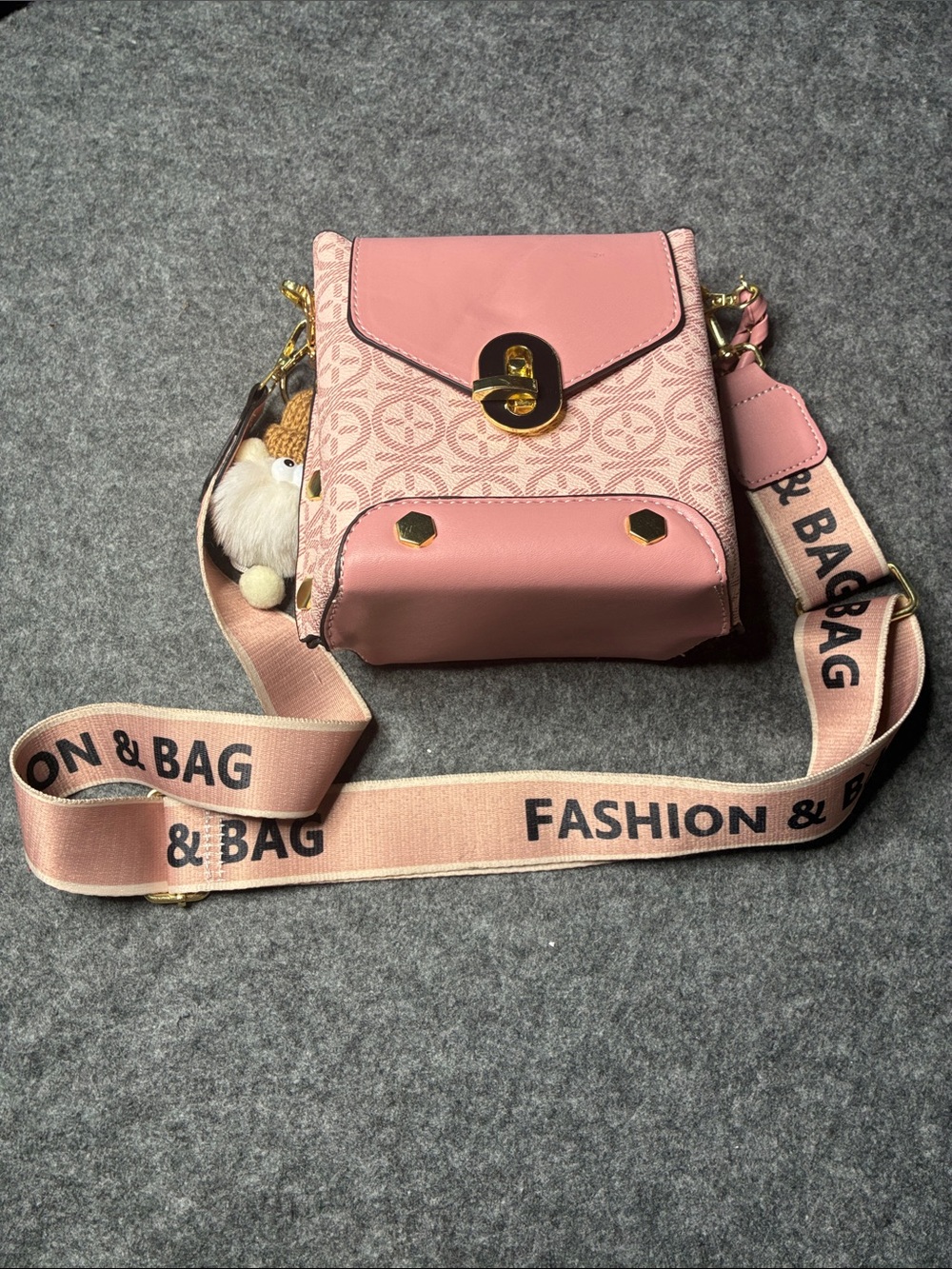 Fashion Bug Pink Patterned Crossbody with Branded Wide Strap